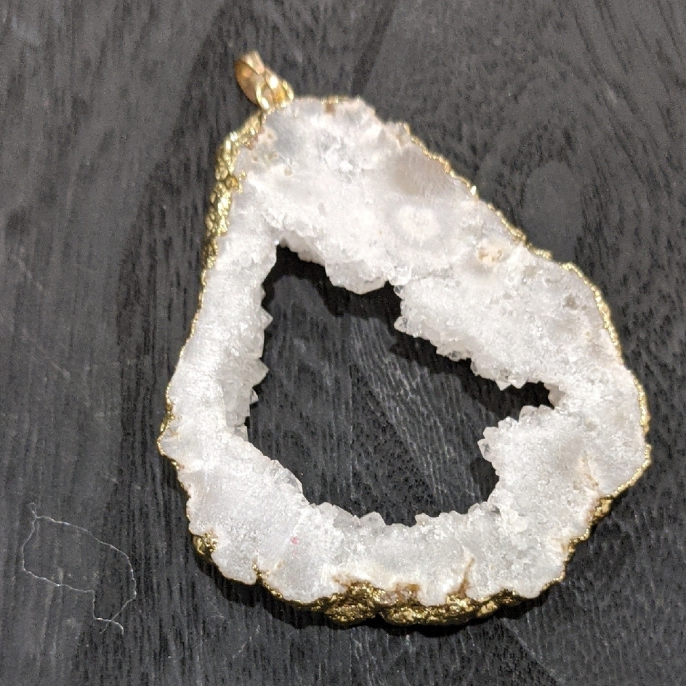 Gold and White Geode Pendant